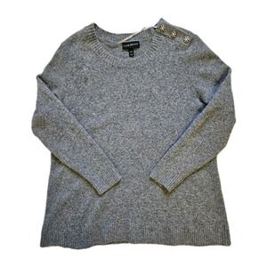 Lane Bryant Sweater Womens 14/16 Gray Crew Neck Shoulder Button Long Sleeve Knit